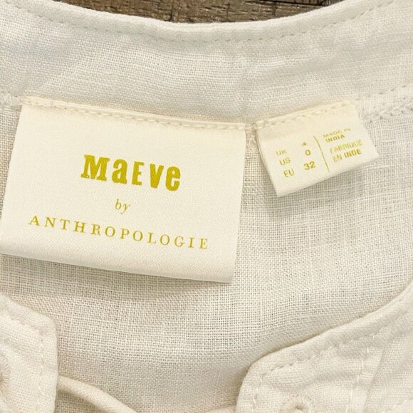Anthropologie Maeve 100% Linen Marva White Lace Up Top Blouse Size 0 Oversized - Picture 5 of 8